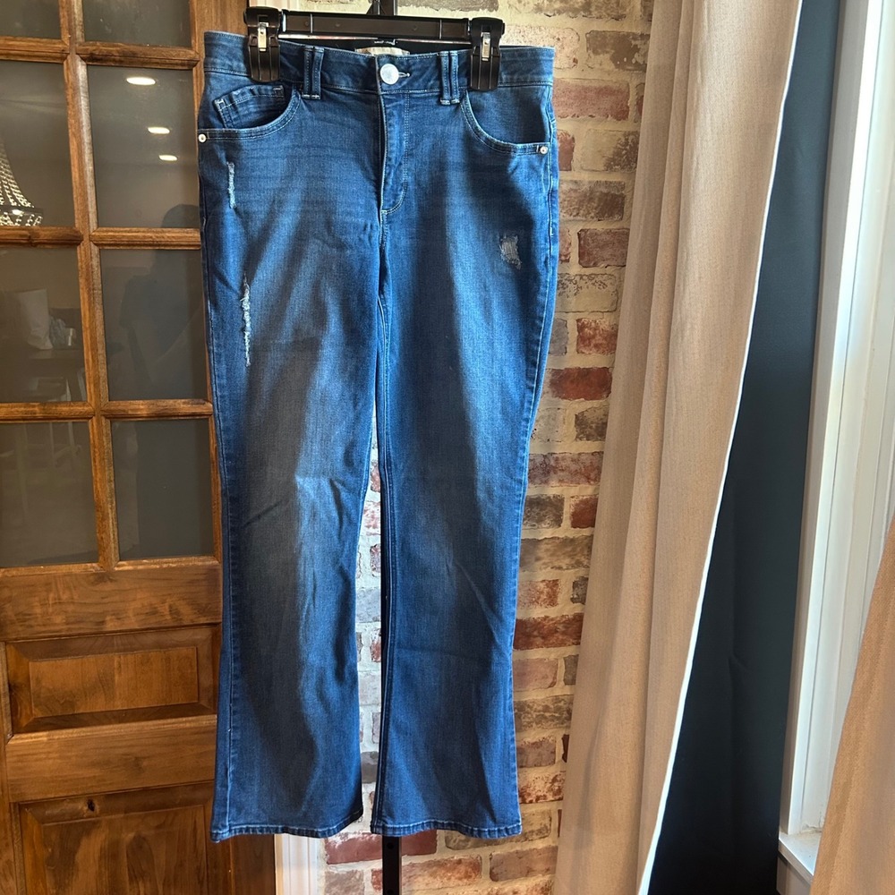 Democracy Jeans Women Blue Ab Solution Distressed Bootcut Flare Classic Boho 12